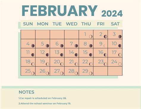 February 2024 Calendar With Moon Phases In Eps Illustrator  Word