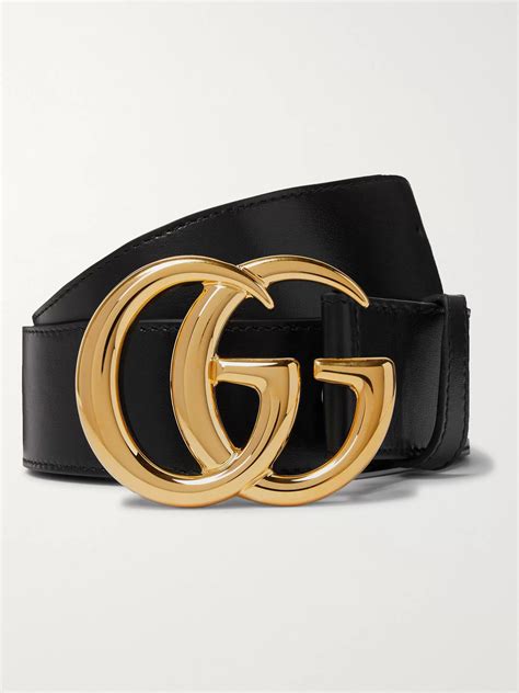 Gucci Gg Marmont Leather Belt With Shiny Buckle In Black Modesens