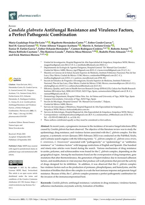 Pdf Candida Glabrata Antifungal Resistance And Virulence Factors A