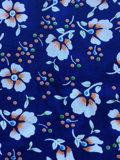 vintage blue floral fabric 1 yard x42 plain weave etsy