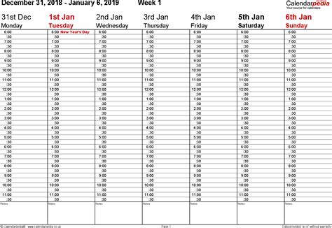 Weekly Calendar 2019 Uk Free Printable Templates For Excel