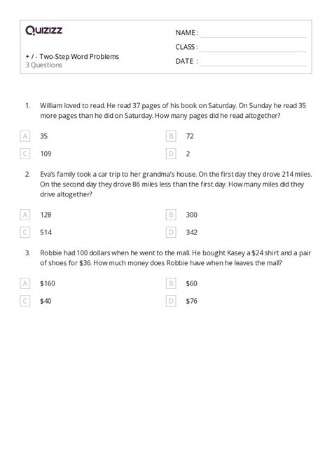 50 Two Step Word Problems Worksheets On Quizizz Free And Printable