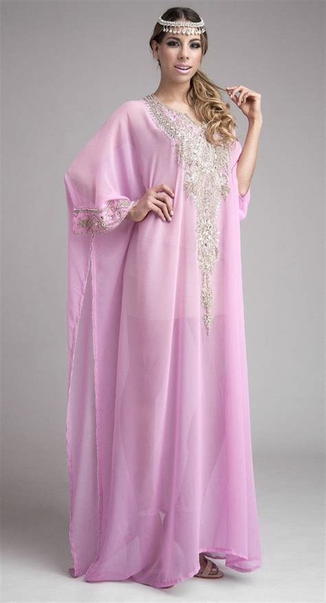 Impressive Pink Long Sleeve Kaftan Chiffon Long Sleeve Dresses