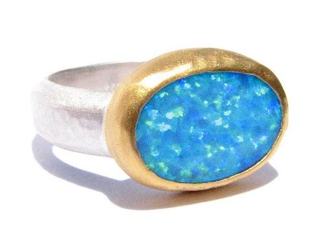 Blue Opal Ring 24k Gold Ring Gold And Silver Ring Statement Etsy