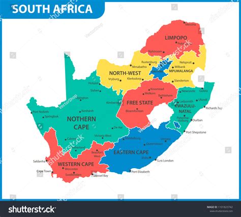 Detailed Map South Africa Regions States Stock Illustration