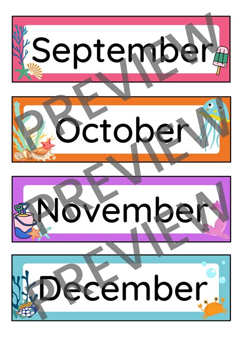 Colorful Ocean Theme Months Of The Year Calendar Headers Etsy
