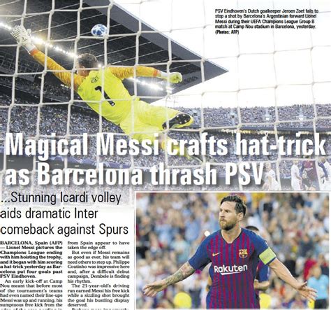 Magical Messi Crafts Hat Trick As Barcelona Thrash Psv Pressreader