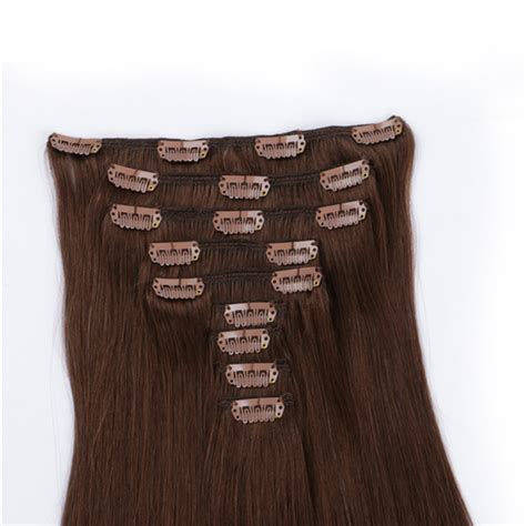 Clip In Dark Brown Straight Long Brazilian Clip In Hair Extension 300g