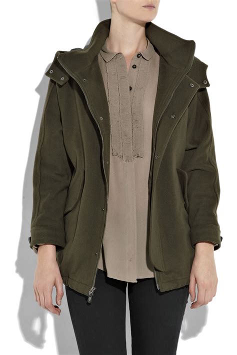 Vince Wool Blend Hooded Anorak In Olive Green Lyst