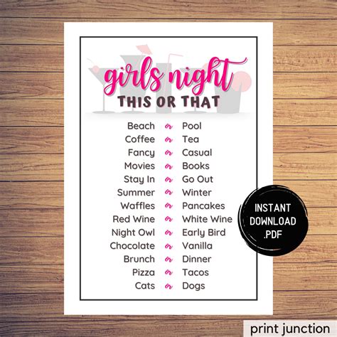 This Or That Girls Night Games Would You Rather Ladies Etsy In 2021