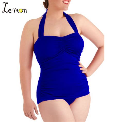 Lemon 2015 New Sexy Women Plus Size Swimsuit Retro Padded One Piece