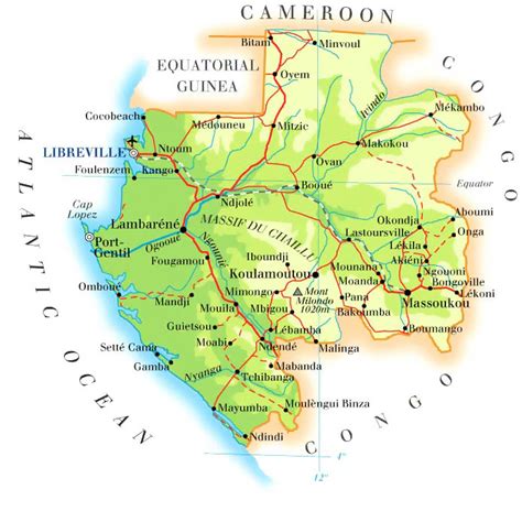Автодорожная и физическая карта Габона Габон физическая и