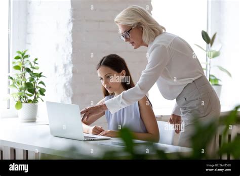 Middle Aged Female Boss Explaining Corporate Application To New