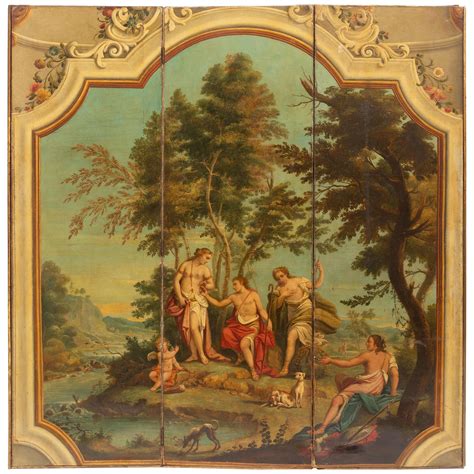 19th Century French Painted Six Panel Musical Theme Screen For Sale At