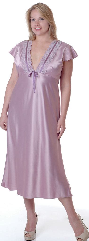Womens Plus Size Matte Satin Nightgown With Lace 6063x Shirleymccoycouture