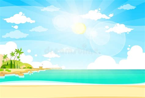 Sea Shore Sand Beach Summer Vacation Blue Sky Sun Stock Vector