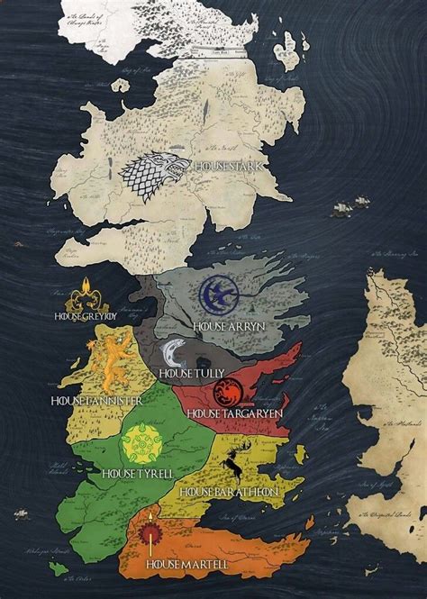 Got Game Of Thrones Westeros Map Of All The Houses Stark Lannister Tyrell Martell