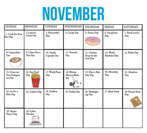 The Kirkwood Call Fun National Holiday Calendar November