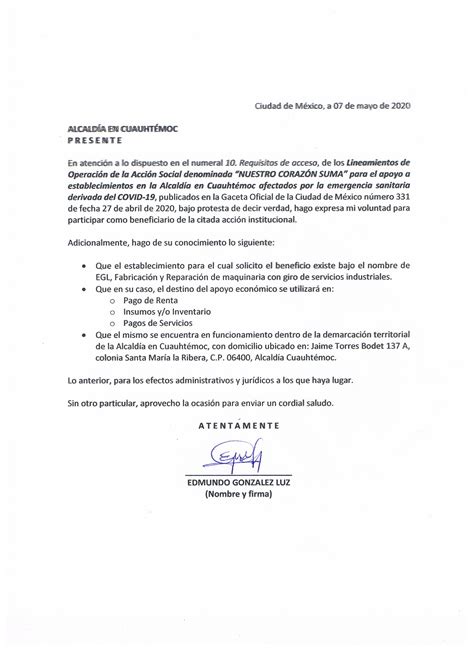 Carta Bajo Protesta De Decir Verdad Y Solicitud De Ingreso A La Acción