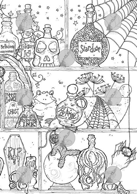 Potion Bottles Coloring Page Witches Brew And Black Magic By Zoe