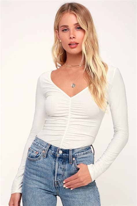 Chic White Top White Long Sleeve Top White Top Ruched Top Lulus