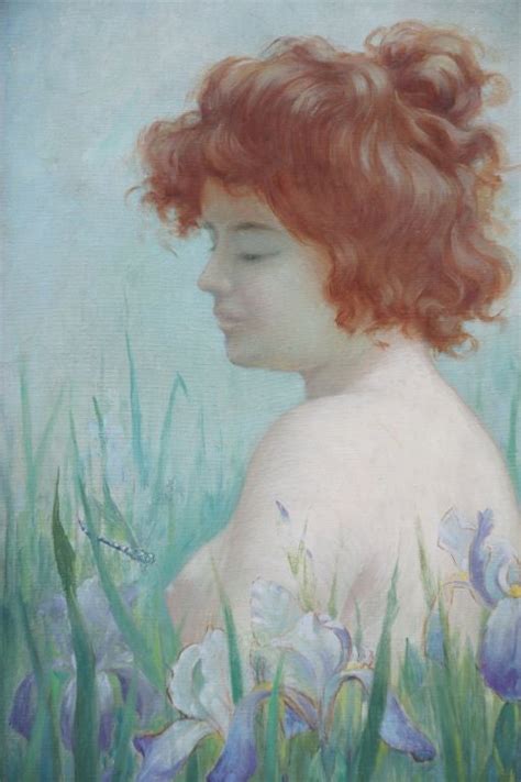 Art Nouveau Oil Painting Of A Nude With Irises By Horter For Sale At Stdibs
