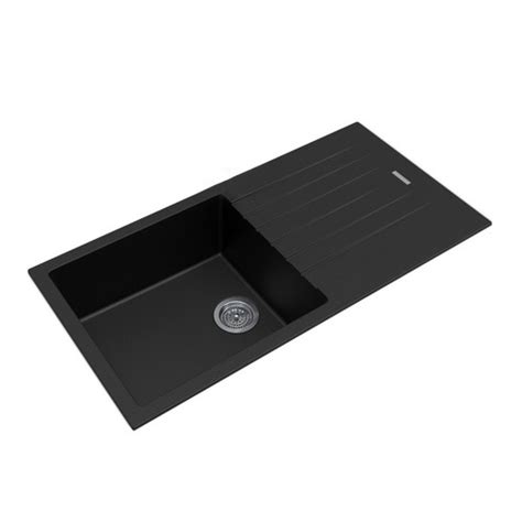 Expert Homewares Black Granite Single Kitchen Sink Bowl With Drainboard