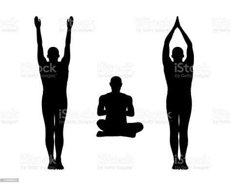 Man Practicing Yoga Silhouettes Set 1 Stock Illustration Download