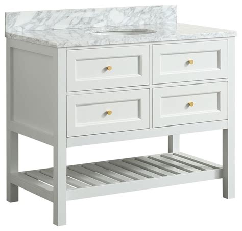 Due to the extended countertop space necessary to accommodate two sinks, there are a few limitations when it comes to the. Elma White Bathroom Vanity With Carrara Marble Top ...