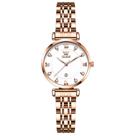 Olevs 5866 Rose Gold Watch For Women Diamond Luxury Dress Wristwatch L
