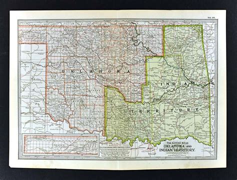 1902 Century Map Oklahoma And Indian Territory Creek Cherokee Choctaw
