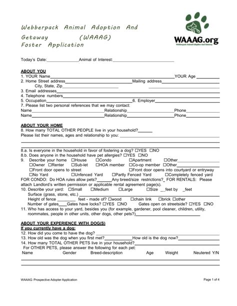 Microsoft Word Foster Application Form