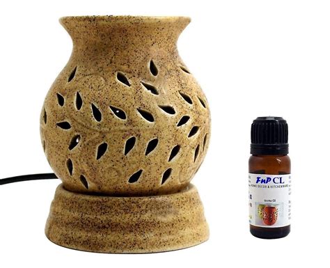 Fnp Cl Ethnic Ceramic Electric Aroma Diffuser Oil Burner Round Shape With Extra Bulb Beige