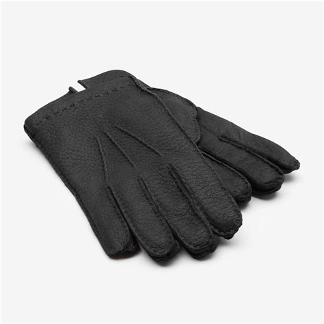Mens Cashmere Lined Peccary Leather Gloves Black Dalgado