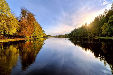 Free Sunset On Lake In Autumn Forest Stock Photo