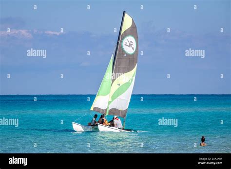A Small Catamaran Sailing At The Beach Havana Cuba Stock Photo Alamy