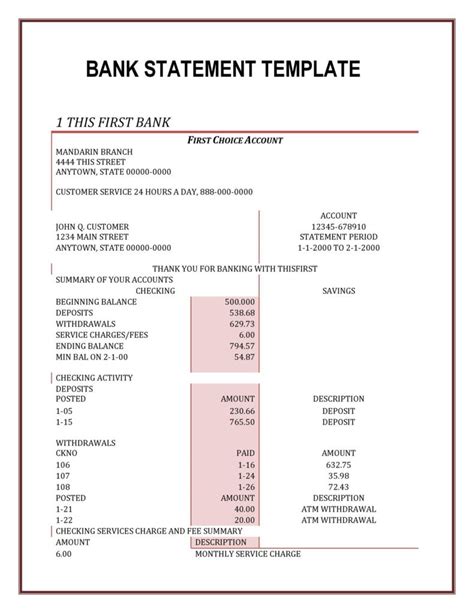 Editable Bank Statement Templates Free Templatelab