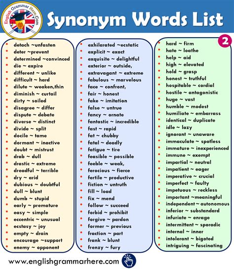 100 Examples Of Synonyms And Antonyms Vocabulary English Grammar Here 2023