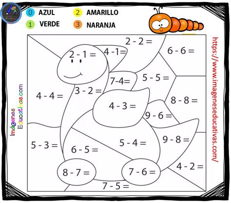 COLOREAR POR NÚMEROS SUMAS Y RESTAS (5) – Imagenes Educativas