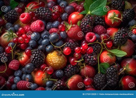 Berries Overhead Closeup Colorful Assorted Mix Generative Ai Stock