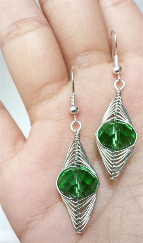Herringbone Wire Weave Capturing A Green Faceted Glass By DinuZ 12 00