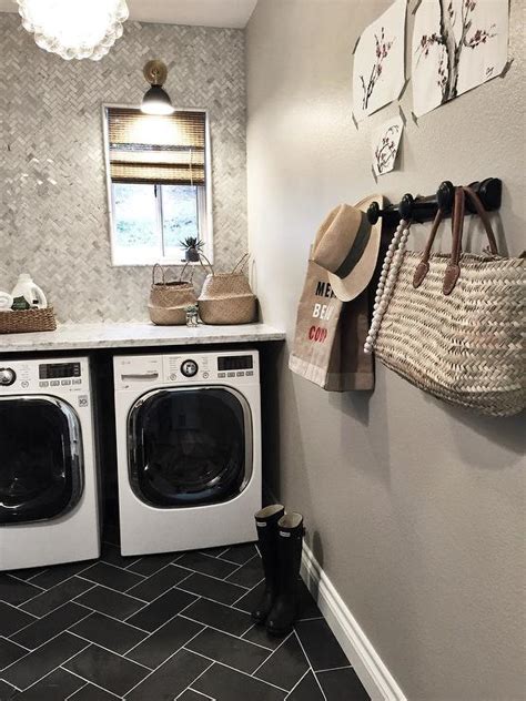 We are wanting to paint our living room so this will be a big help. Laundry Room with Marble Herringbone Backsplash Tiles ...