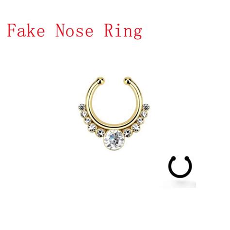 Surgical Steel Titanium Gold Silver Plated Crystal Fake Nose Ring Fake Septum Rings Piercing