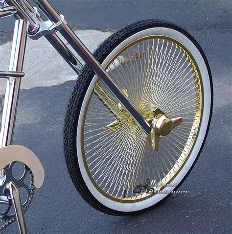 All gold twist parts, lowrider handbrake, 140 spoke gold wheels. Gold Bicycle Wheels