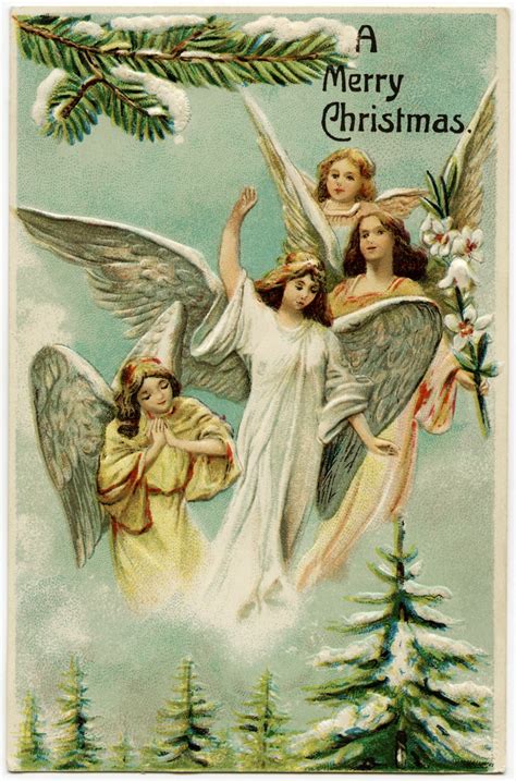 Old Design Shop Free Digital Image Vintage Christmas Postcard Angels Merry Christmas Images