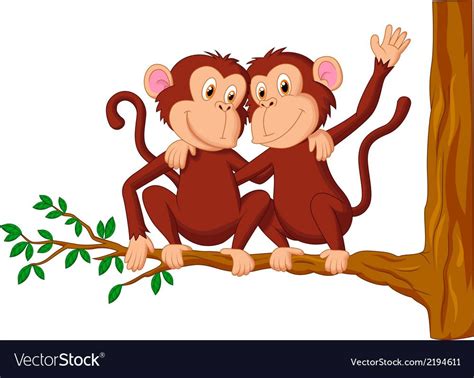 Vector Illustration Of Two Monkeys Cartoon Sitting On A Tree Download
