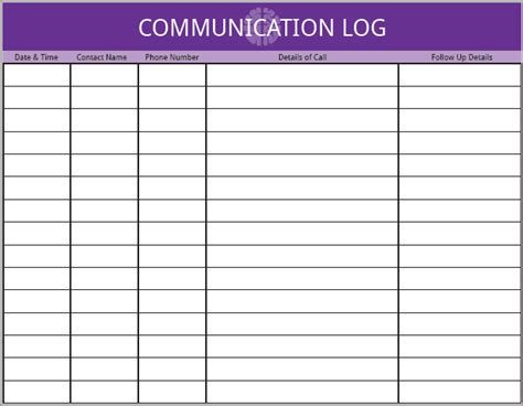 Sample Communication Log Sheet