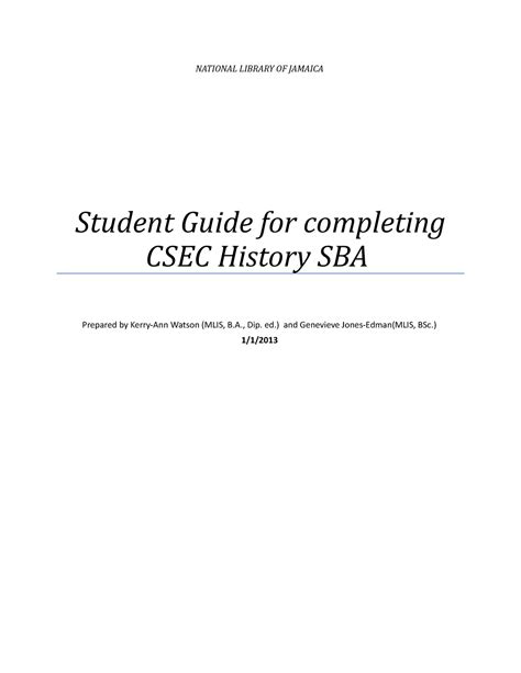 Student Guide For Completing Csec History Sba National Library Of