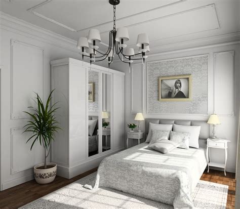 Ornately Decorated Bedroom With White Paneling Built In White Wardrobe