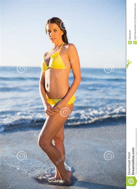Peaceful Attractive Woman In Bikini Posing In The Sea Stock Photo